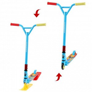 Самокат-снегокат зимний трюковой 2 в 1, цвет голубой