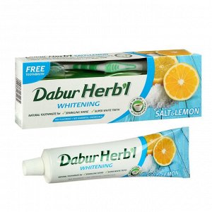 Зубная паста соль и лимон DABUR HERB'L Toothpaste SALT & LEMON (Отбеливающая) with Toothbrush  + зубная щётка ср. жесткости 150 гр