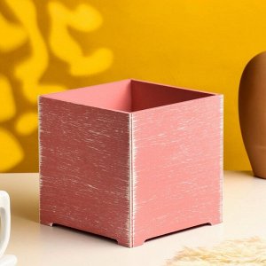 Ящик - кашпо деревянный "Кубик" розовый коралл 15х15 см