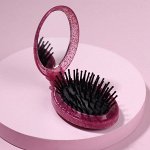 Расчёска массажная, складная, с зеркалом, 5,5 ? 8,5 см, цвет МИКС