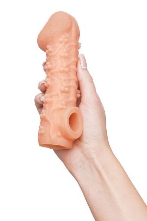 Насадка реалистичная KOKOS COCK SLEEVE 009-M с дополнительной стимуляцией, TPE, телесная, 15.6 см