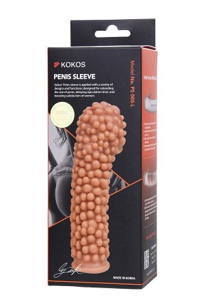 Насадка реалистичная KOKOS PENIS SLEEVE с дополнительной стимуляцией, TPE, телесная, 16.5 см