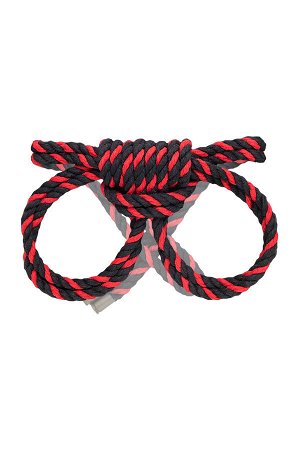 Наручники-оковы из хлопковой веревки "Узел-Омега", черно-красные, 3,5 м