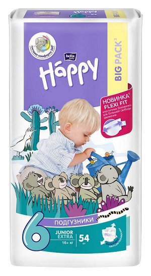 Подгузники для детей bella baby Happy, Junior Extra (16+ кг), 54 шт., 54 шт.