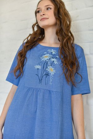 Платье женское "Ромашковое поле" голубой