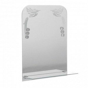 СИМА-ЛЕНД Зеркало «Райские птицы», с пескоструйной графикой и фьюзингом, настенное, с полочкой, 35x45