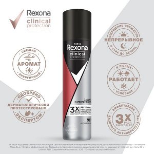 NEW ! Rexona Clinical Protection антиперспирант аэрозоль мужской Защита и уверенность, защита от запаха и пота 96ч 75 мл