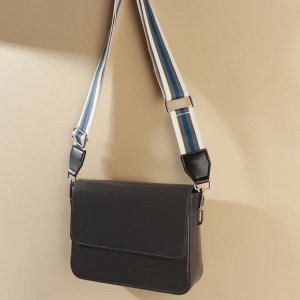 Ручка для сумки, стропа с кожаной вставкой, 140 ? 3,8 см, цвет белый/серый/синий