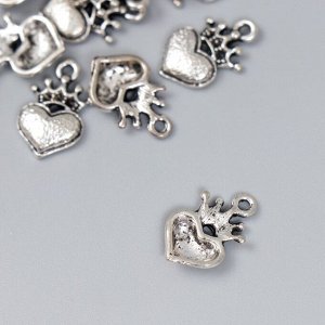 Декор металл для творчества "Сердце с короной" серебро (В72286) 1,6х1 см