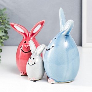 Сувенир керамика "Пасхальные кролики" набор 3 шт 10х5х4, 15х6х10, 20х9х12 см