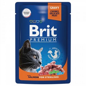 Brit Premium пауч 85гр д/кош Gravy кастр/стерил Лосось/Соус (1/14)