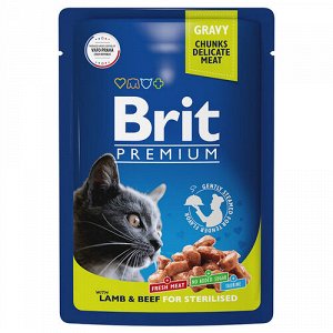 Brit Premium пауч 85гр д/кош Gravy Ягненок/Говядина/Соус (1/14)