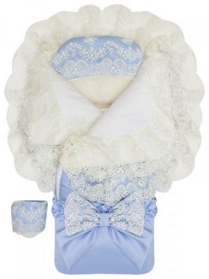 Luxury Baby Зимний Конверт-одеяло на выписку &quot;Милан&quot; (голубой с молочным кружевом)
