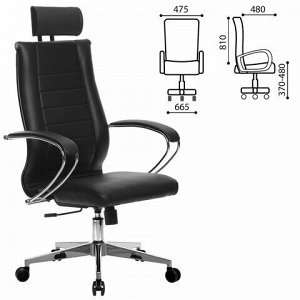 Кресло офисное МЕТТА "К-32" хром, рецик. кожа, подголовник, сиденье и спинка мягкие, черное