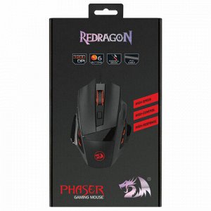 Мышь проводная игровая REDRAGON Phaser, USB, 5 кнопок + 1 колесо-кнопка, оптическая, черная, 75169