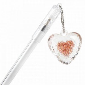 Ручка с подвеской шариковая ЮНЛАНДИЯ "Хрустальное сердце", детали ассорти, СИНЯЯ, пишущий узел 0,7 мм, 143792