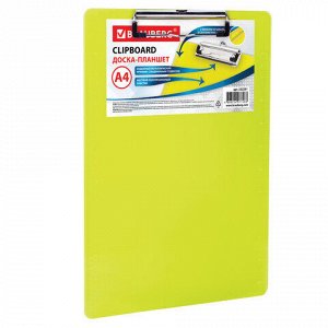 Доска-планшет BRAUBERG “Energy“, с верхним прижимом, А4, 22,6х31,5 см, пластик, 2 мм, неоновый желтый, 232231