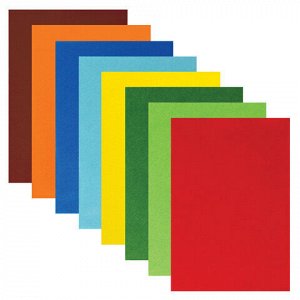Цветной фетр МЯГКИЙ А4, 2 мм, 8 листов, 8 цветов, плотность 170 г/м2, ЮНЛАНДИЯ, 662050