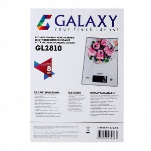 Весы кухонные Galaxy GL 2810, электронные, до 8 кг, стекло