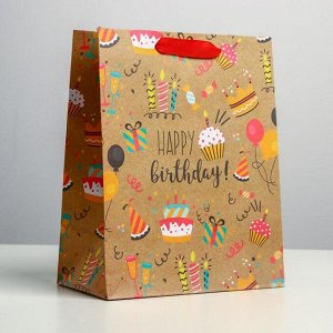 Пакет крафтовый вертикальный «Happy birthday», MS 18 ? 23 ? 10 см