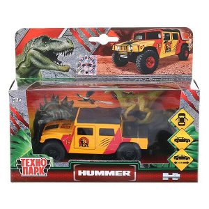 SB-18-09-H1+DINO(WB) Машина металл HUMMER h1 ПИКАП, 12 см+динозавр 9 см, дв.,баг., инерц.,кор. Технопарк в кор.2*24шт