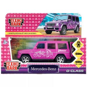 GCLASS-12GRL-LIL Машина металл MERCEDES-BENZ G-CLASS 12 см, двери, багаж, инерц, фиолет, кор. Технопарк в кор.2*36шт