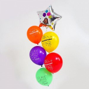Букет из шаров «С днём рождения!», ёжик, латекс, фольга, набор 6 шт.