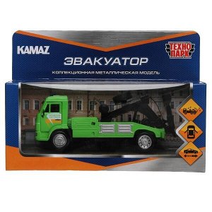 KAMMOV-15-GNWH Машина металл KAMAZ ЭВАКУАТОР 15 см, двери, подвиж дет, инерц, зеленый, кор. Технопарк в кор.2*36шт