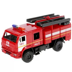 KAM43502-15SLFIR-RD Машина металл свет-звук KAMAZ 43502 ПОЖАРНАЯ АЦ 15 см, двери, инерц, кор. Технопарк в кор.2*30шт