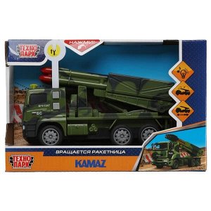 KAMROCK-17PLMIL-GN Машина пластик свет-звук KAMAZ РАКЕТНИЦА 17 см, подв. элем, инерц, кам, кор. Технопарк в кор.2*36шт