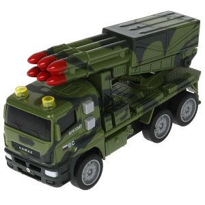 KAMROCK-17PLMIL-GN Машина пластик свет-звук KAMAZ РАКЕТНИЦА 17 см, подв. элем, инерц, кам, кор. Технопарк в кор.2*36шт