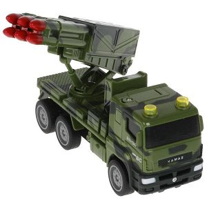 KAMROCK-17PLMIL-GN Машина пластик свет-звук KAMAZ РАКЕТНИЦА 17 см, подв. элем, инерц, кам, кор. Технопарк в кор.2*36шт