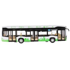 KAMAZBUS-20PL-WHGN Модель пластик свет-звук ЭЛЕКТРОБУС КАМАЗ-6282 19,5 см, 3 кнопк, белый, кор. Технопарк в кор.48шт