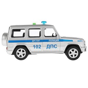 GCLASS-21PLPOL-SR Машина пластик свет-звук MERCEDES-BENZ G-CLASS полиц. 22см, дв,баг.,ин.,кор. Технопарк в кор.2*18шт