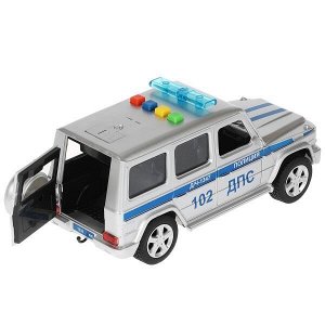 GCLASS-21PLPOL-SR Машина пластик свет-звук MERCEDES-BENZ G-CLASS полиц. 22см, дв,баг.,ин.,кор. Технопарк в кор.2*18шт