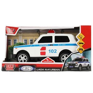 URBANBLACK-20PLPOL-WH Машина пластик свет-звук LADA 4x4 URBAN ПОЛИЦИЯ 19,5 см, 2 кноп, инер, кор. Технопарк в кор.36шт