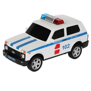 URBANBLACK-20PLPOL-WH Машина пластик свет-звук LADA 4x4 URBAN ПОЛИЦИЯ 19,5 см, 2 кноп, инер, кор. Технопарк в кор.36шт