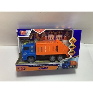 KAMGARB-17PL-BUOG Машина пластик свет-звук KAMAZ МУСОРОВОЗ 17 см, бачок, инерц, син, кор. Технопарк в кор.2*36шт