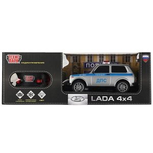 LADA4X4-18LPOL-GY Машина р/у LADA ПОЛИЦИЯ 18 см, свет, сер, кор. Технопарк в кор.24шт