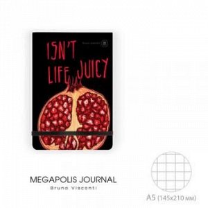 Блокнот А5 100л клетка "MEGAPOLIS JOURNAL.JUICY LIFE. ГРАНАТ" вертикальный на резинке 3-475/06 Bruno Visconti {Китай}