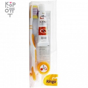 «Ringo» Дорожный набор: зубная паста Cоffee & Tea, 24 г + зубная щетка с жесткой щетиной (оранжевая)