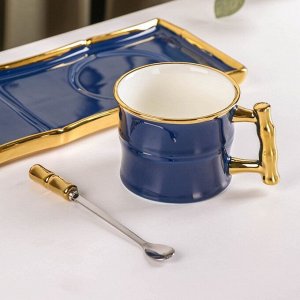 Чайная пара с ложкой «Сладкая вата», 200 мл, блюдце 24*11 см, цвет синий