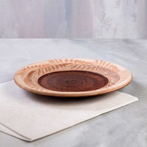 Тарелка "Ангоб", плоская, красная глина, 22 см