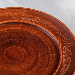 Тарелка "Дымленая", декор, красная глина, 25 см, микс