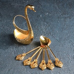 Набор ложек на подставке Magistro Swan, 5,5?4?12 см, 6 шт, цвет золотой