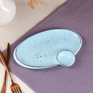 Блюдо-бутербродница с соусником "Прованс", голубое, керамика, 22*16 см