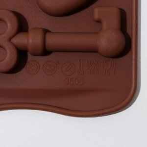 Форма силиконовая для льда и кондитерских украшений Доляна «Ключики», 21x10,5x1,5 см, 8 ячеек, цвет шоколадный