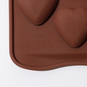 Форма силиконовая для льда и кондитерских украшений Доляна «Сердечки», 21x10,5x1,5 см, 12 ячеек, цвет шоколадный
