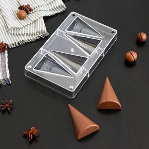 Форма для шоколада и конфет «Большой конус», 4 ячейки, 20x12x2,5 см, ячейка 8x5x2,2 см