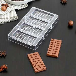 Форма для шоколада и конфет «Брикс», 4 ячеек, 20x12x2,5 см, ячейка 8,5x4,2x1 см